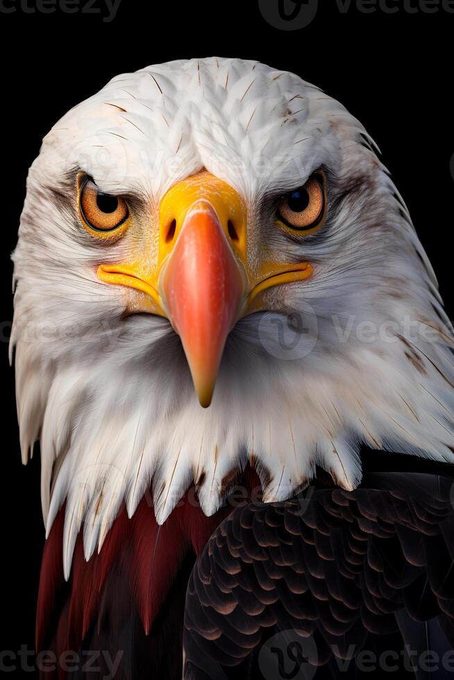 Photo of African Fish Eagle on black background. Generative AI