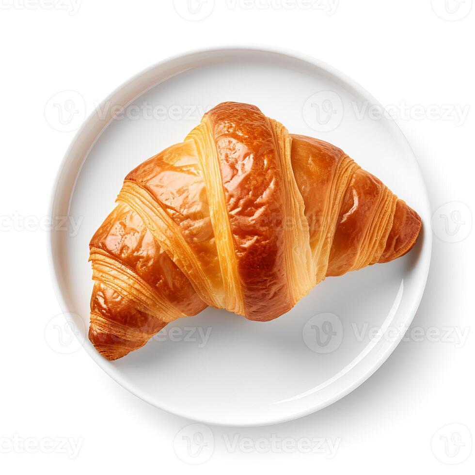 Photo of Croissant on plate isolated on white background. Created by