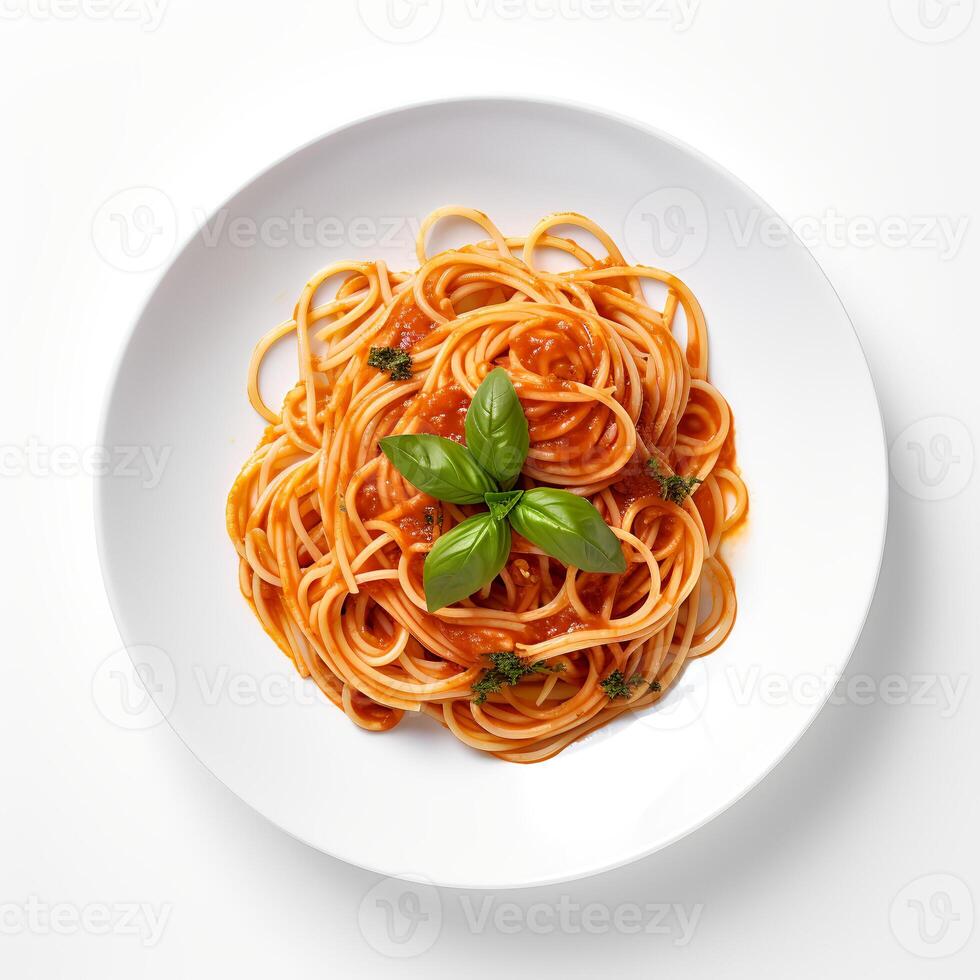 Food photography of Spaghetti on plate isolated on white background. photo