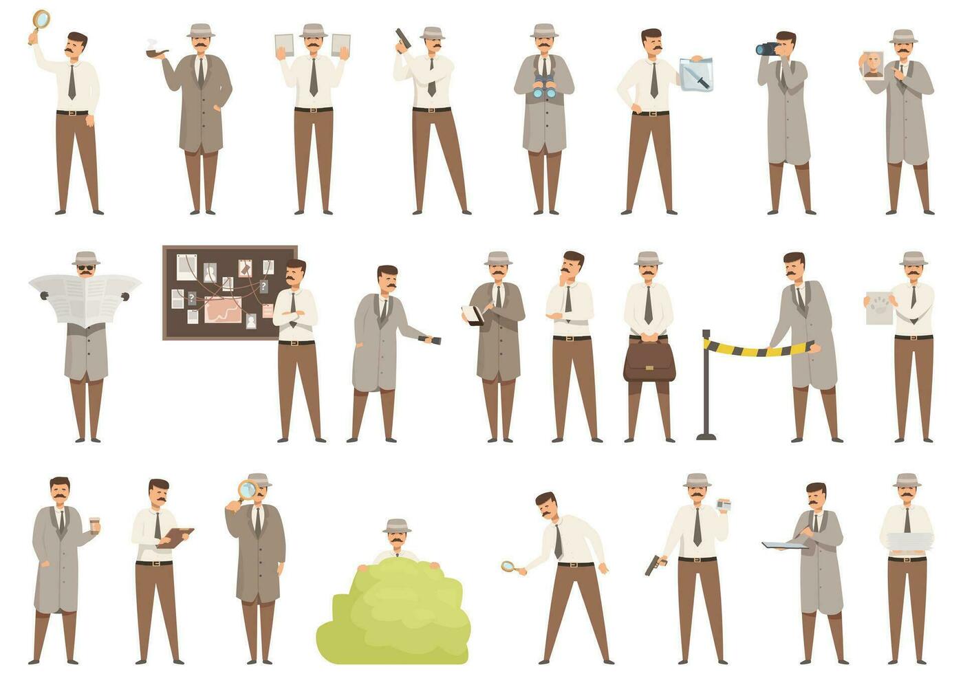 Criminal investigator icons set cartoon vector. Police detective vector