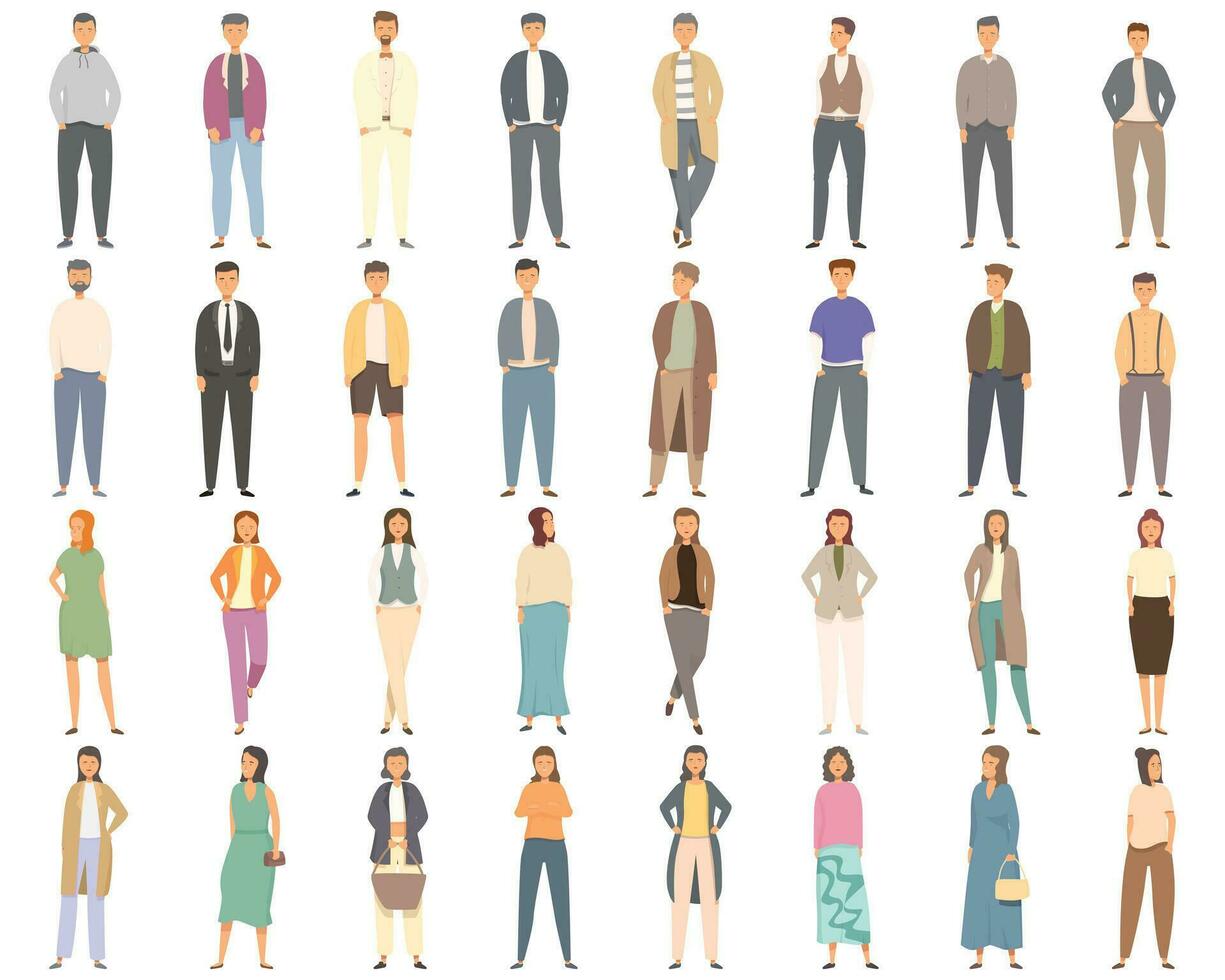 Fashion show icons set cartoon vector. Model suit vector