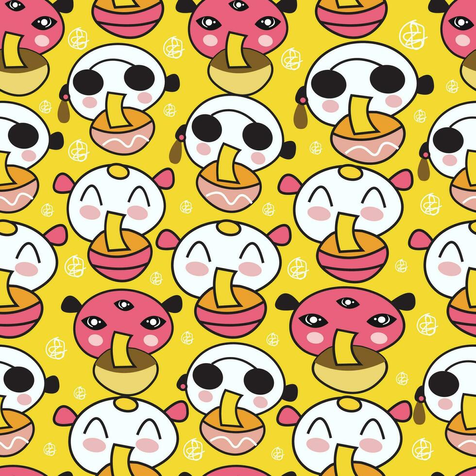 Yellow doodle Barbie seamless kids pattern design vector