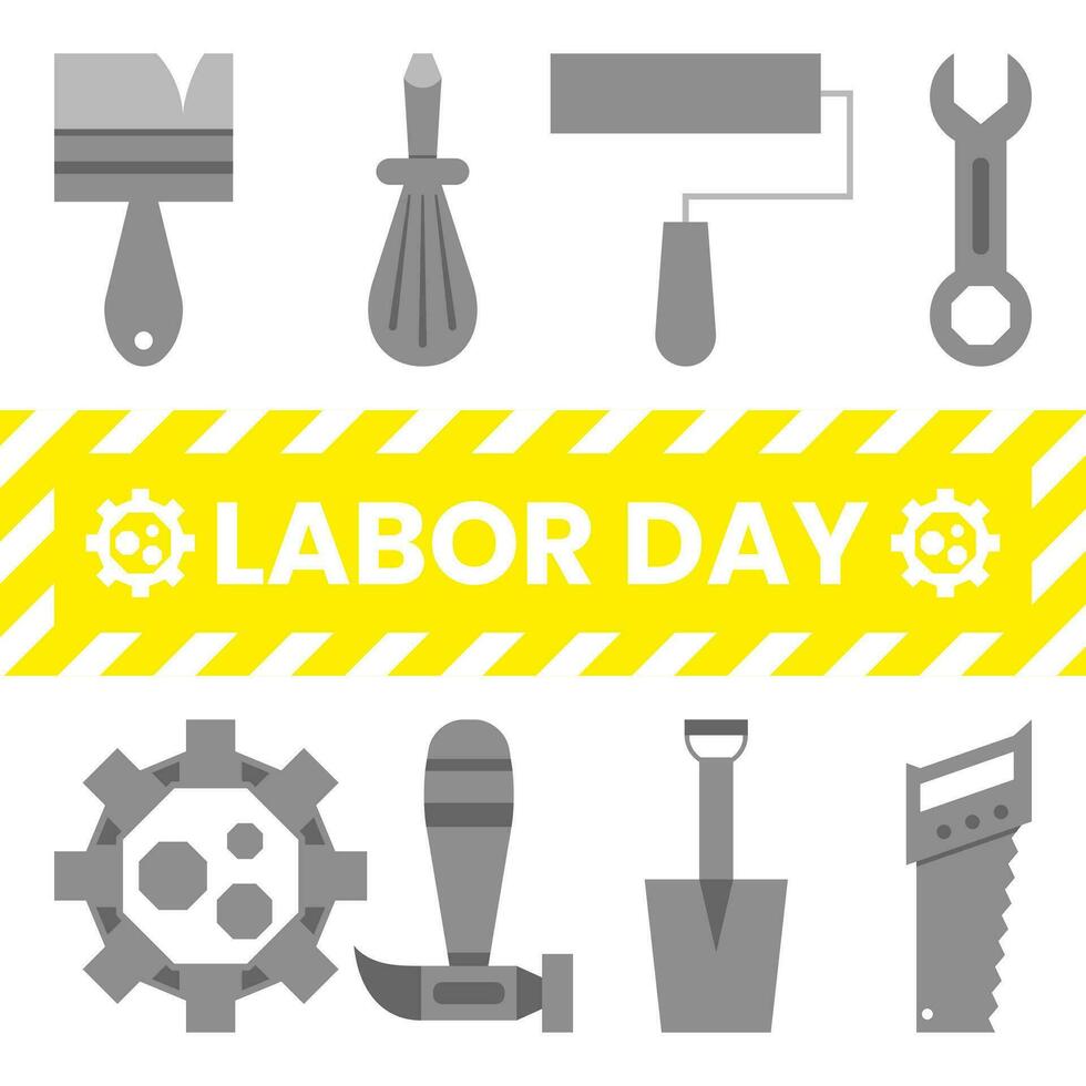 labor day greeting card template. construction tools. used for poster, banner, card, flyer, advert vector