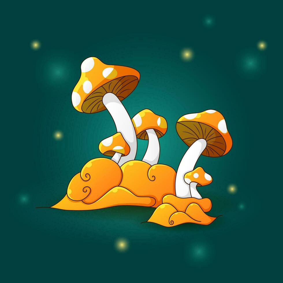 mushrooms, clouds illustration. colorful, fantasy, beautiful concept vector