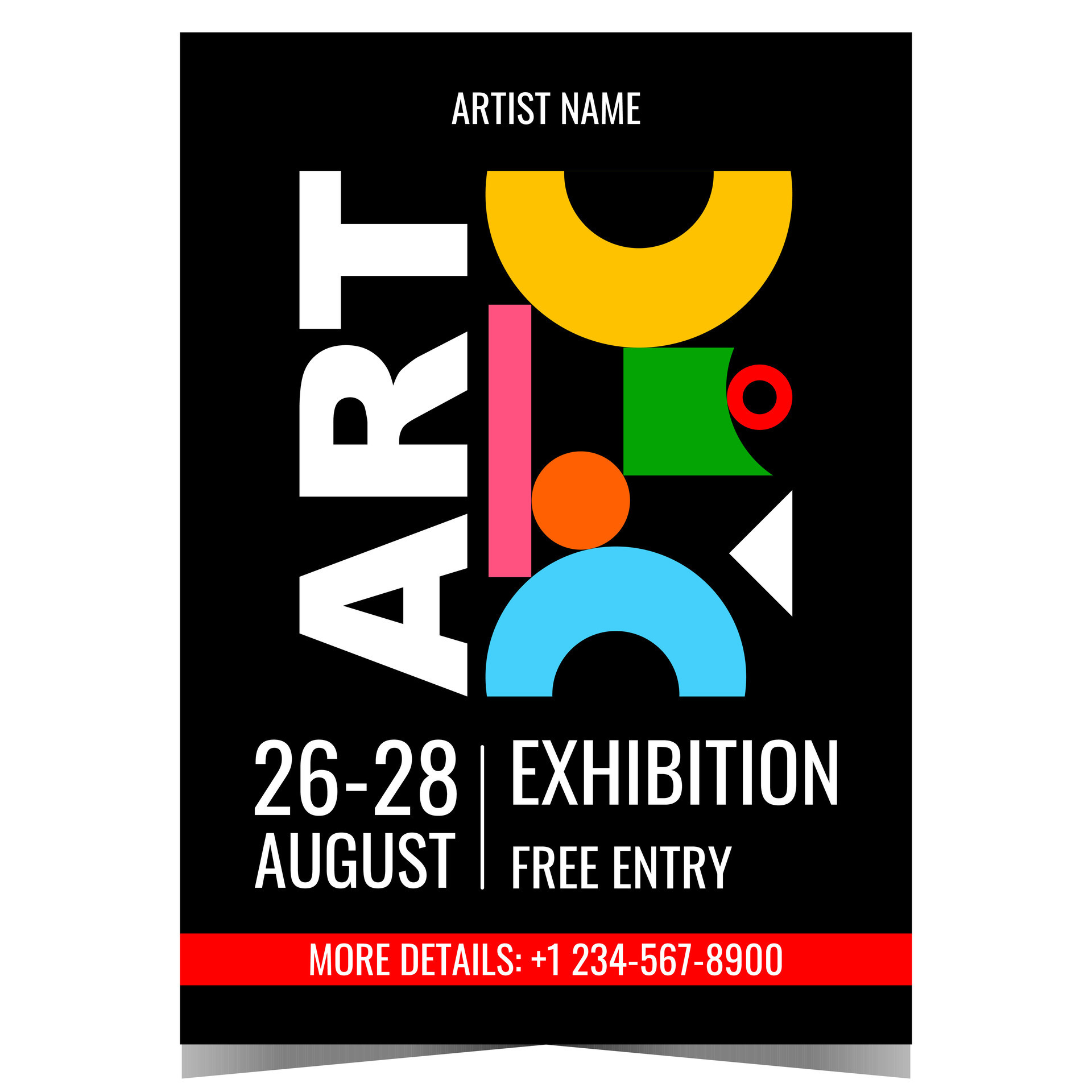 Art exhibition design template with colourful abstract geometric shapes