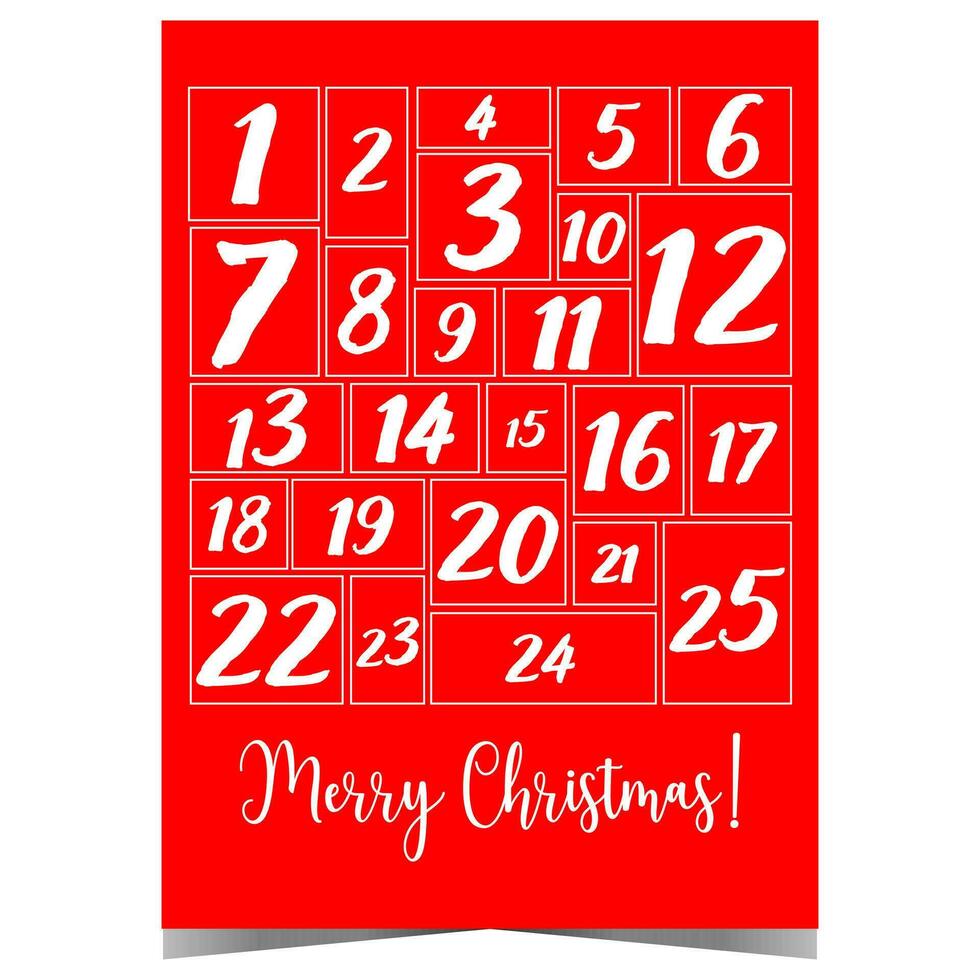 Merry Christmas December Advent calendar with dates from 1 to 25 to count the days of Advent in 