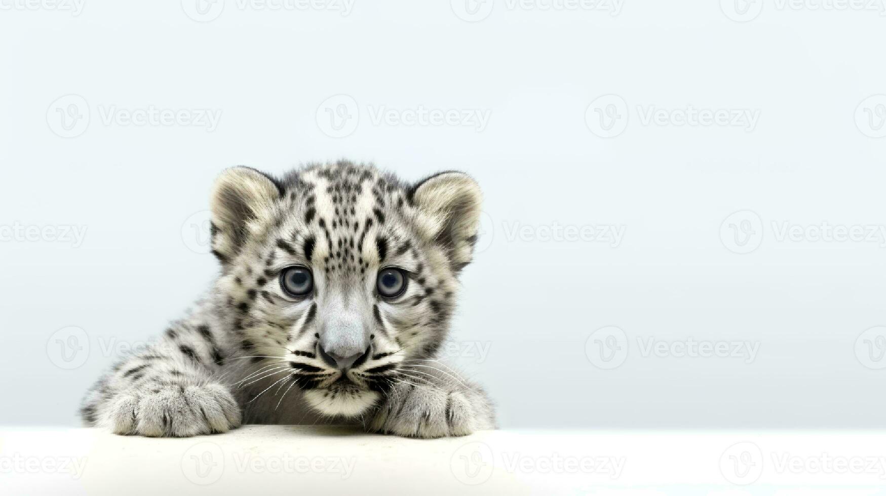 foto de un nieve leopardo en blanco antecedentes. generativo ai