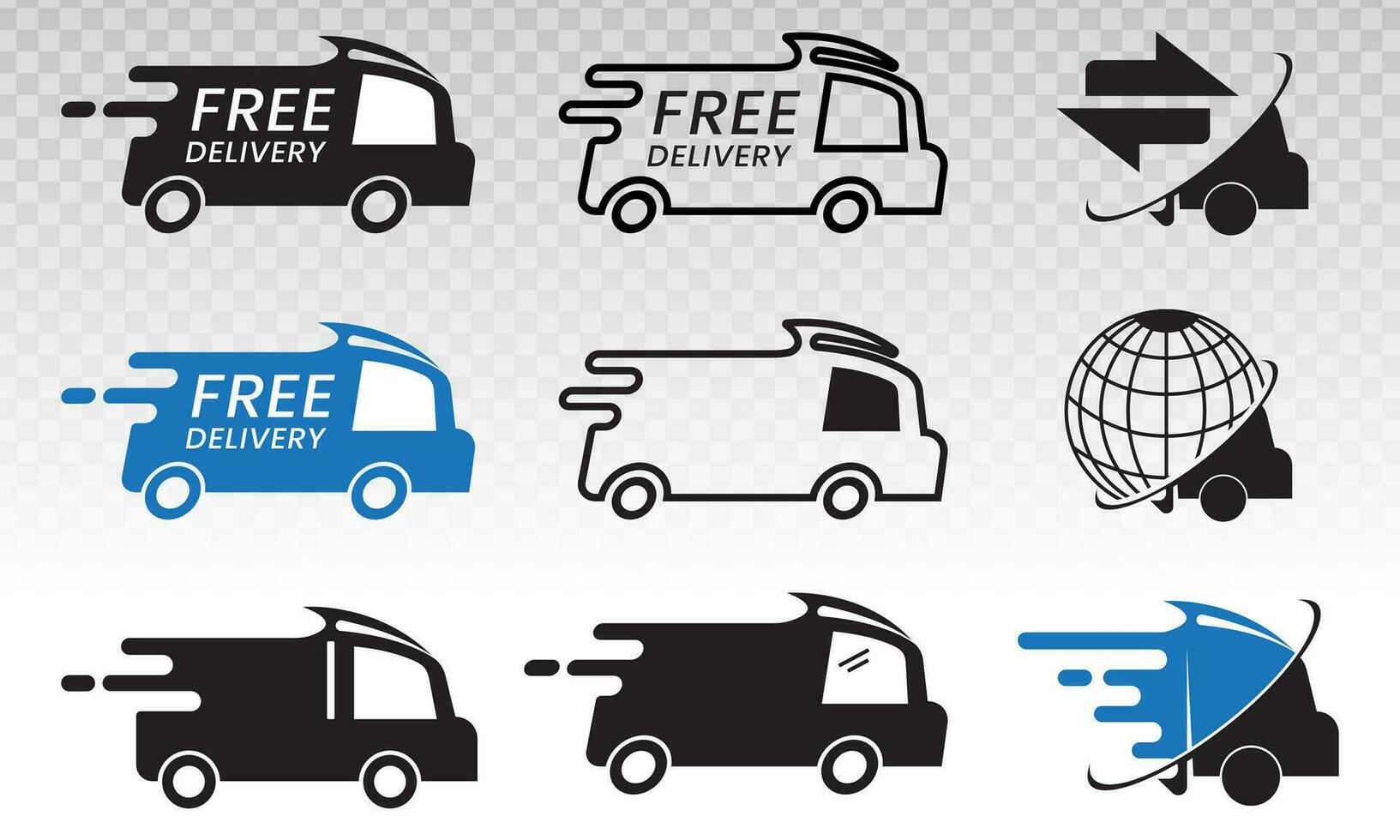fast shipping or delivery truck package flat icons vector