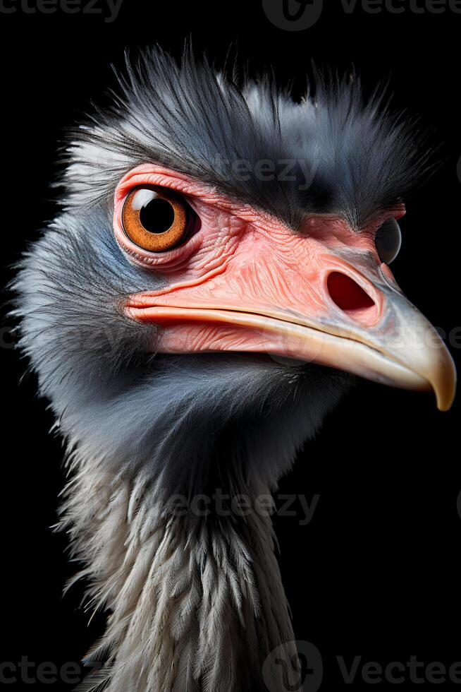 Photo of Ostrich on black background.