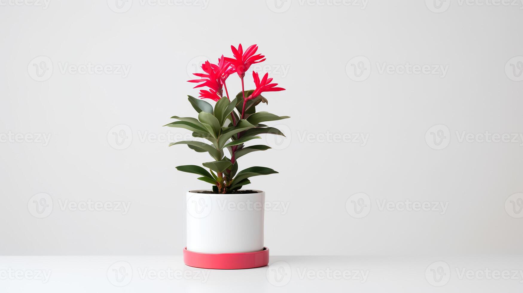 Photo of ornamental plants in minimalist pot as houseplant for home decoration isolated on white background. Generative AI