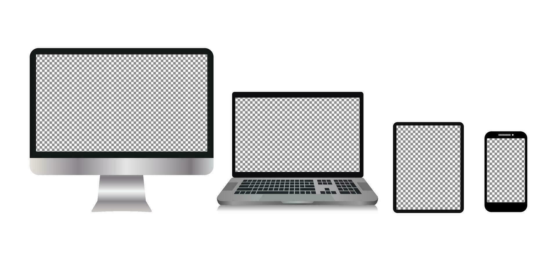 Computer Devices, Tablets, Laptops, Cellphones. isolated with transparent screen. Vector illustration element