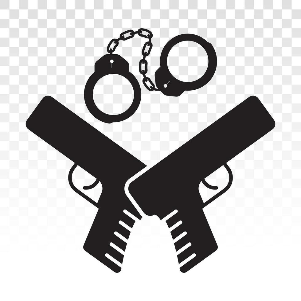 handheld revolver gun or pistol with handcuffs flat icon for apps or website vector