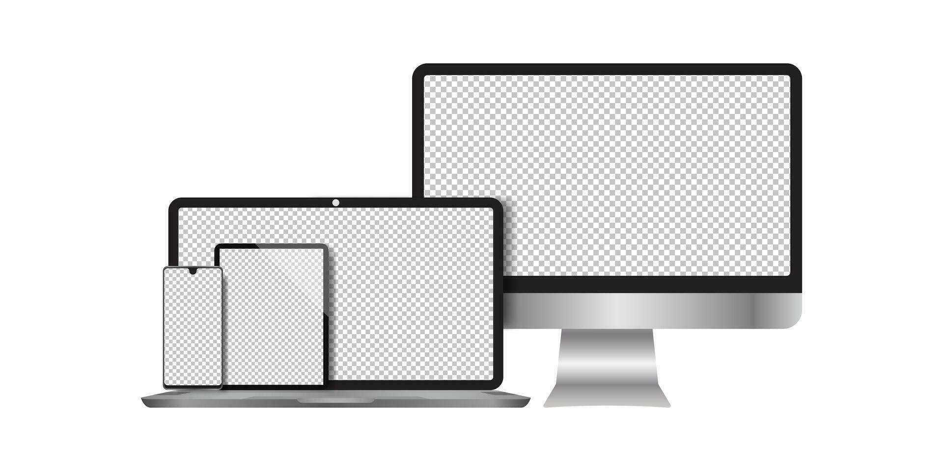Realistic computers, laptops, tablets, smartphone monitors with a white background vector