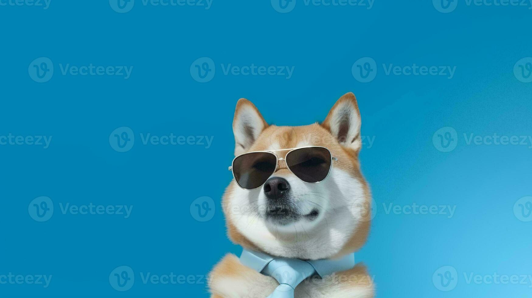 Photo of haughty shiba inu dog using glasses  and office suit on white background. Generative AI