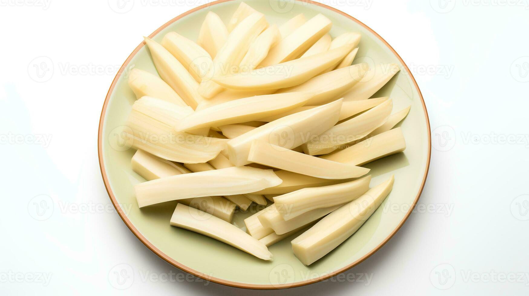 Photo of Bamboo shoots sliced pieces isolated on white background