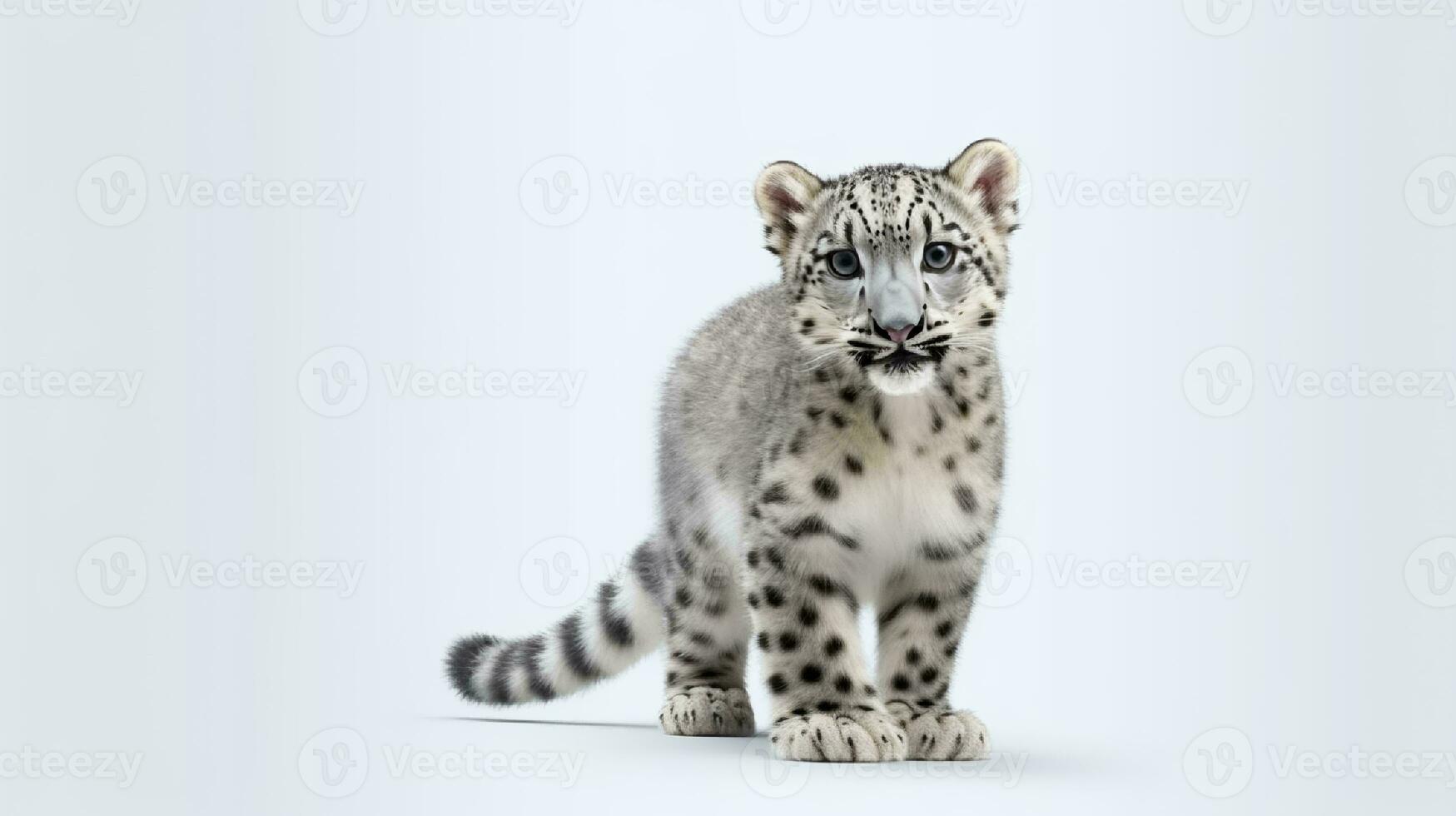 Photo of a snow leopard on white background. Generative AI