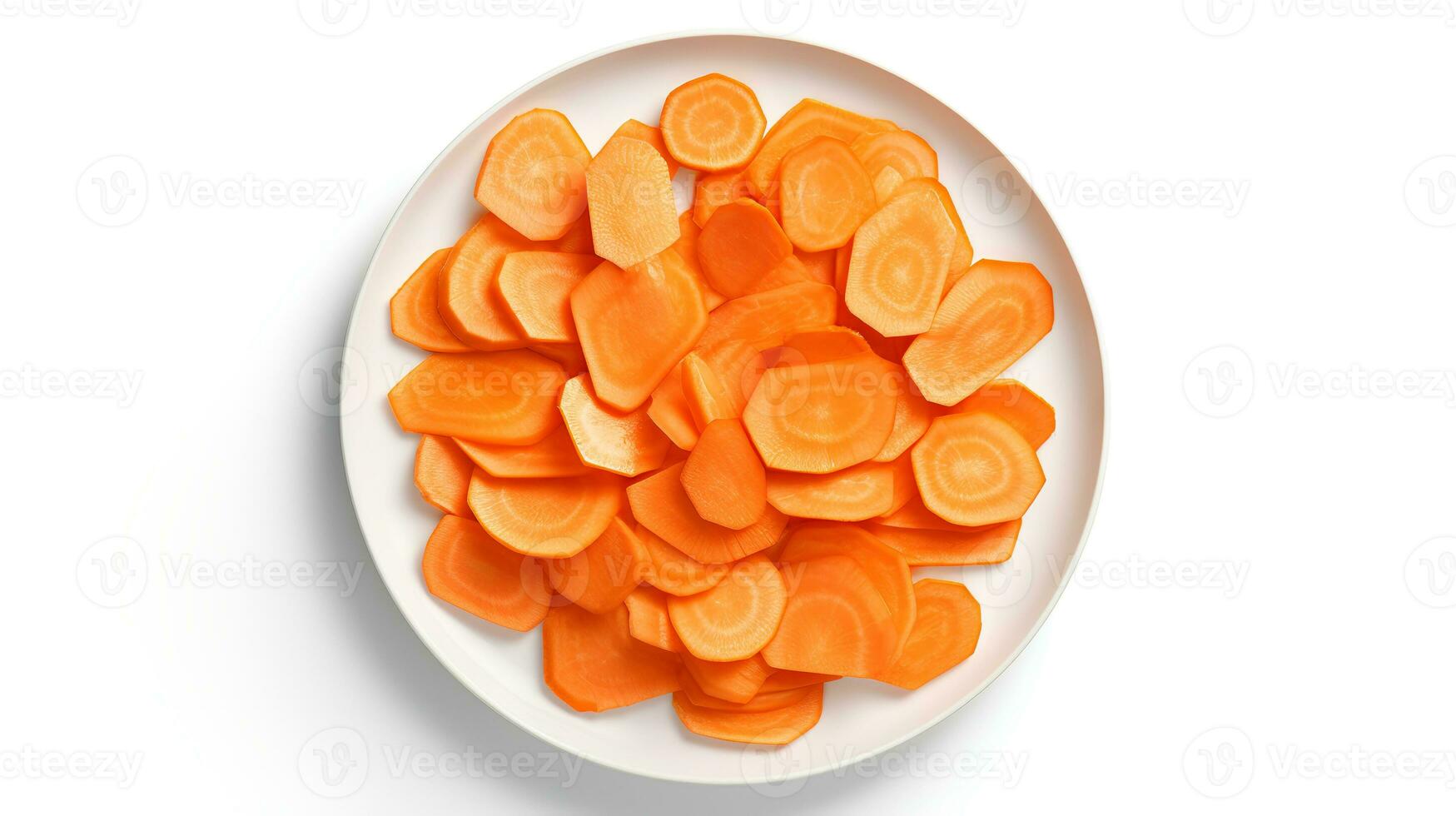 Photo of Carrot sliced pieces on white plate isolated on white background