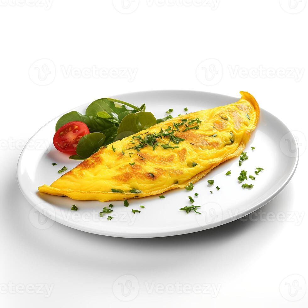 Food photography of Omelette on plate isolated on white background. Generative AI photo