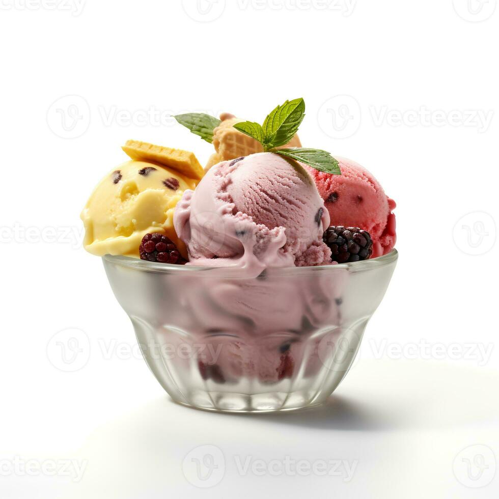 Photo of Gelato on cup isolated on white background. Created by Generative AI