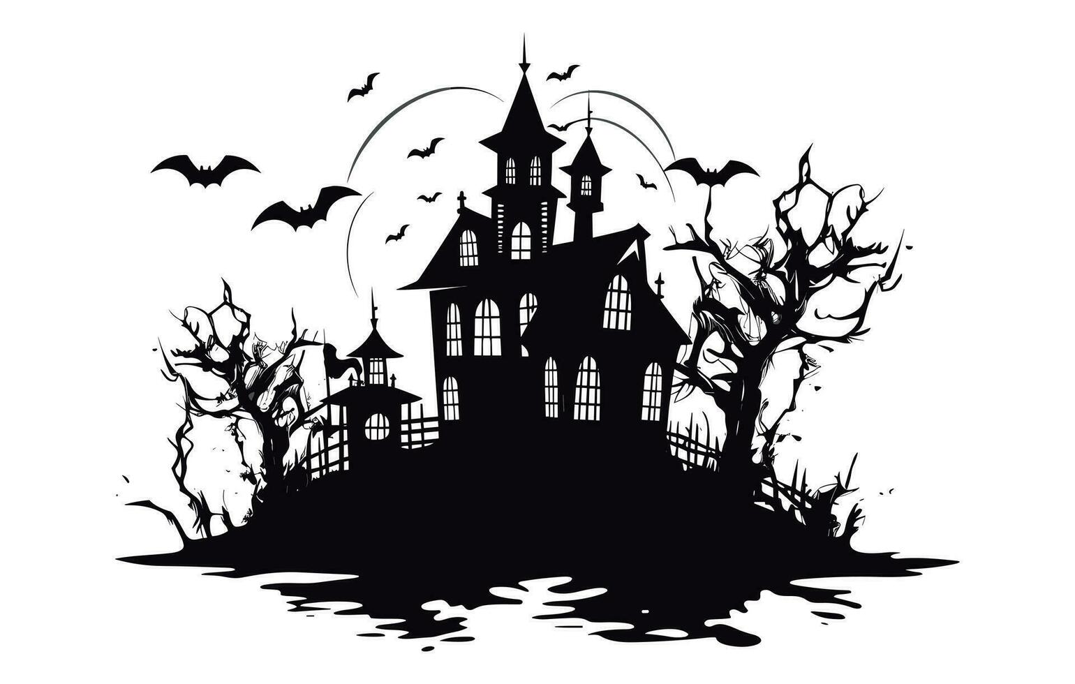 un silueta vector de Víspera de Todos los Santos obsesionado casa, obsesionado casa silueta recopilación. de miedo Víspera de Todos los Santos casa haz conjunto, halloween a noche y murciélagos casa logo