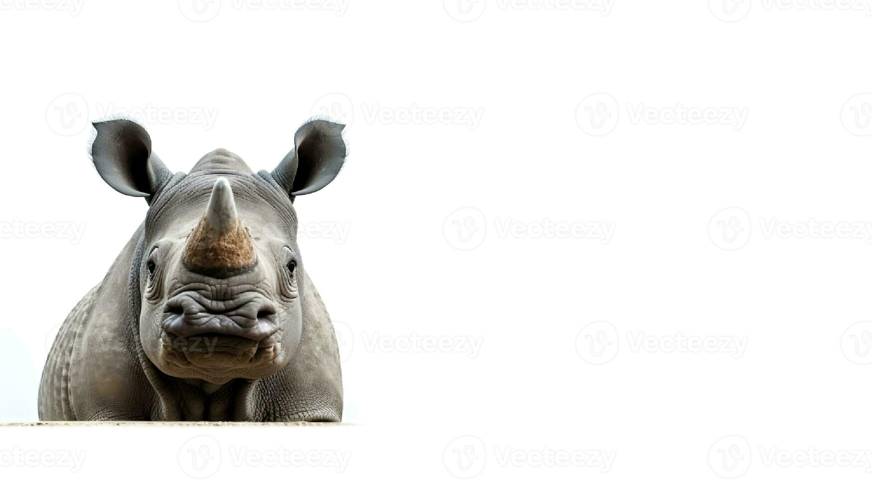 Photo of a rhino on white background. Generative AI