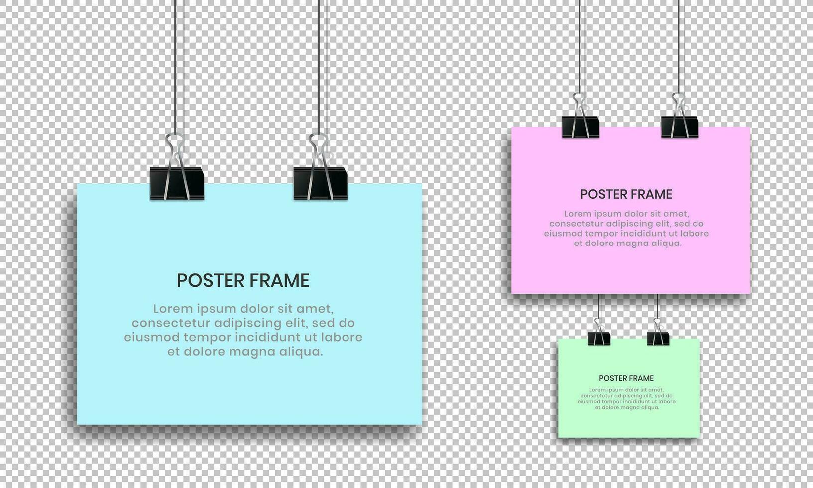 Blank posters hanging with binder clips. vector