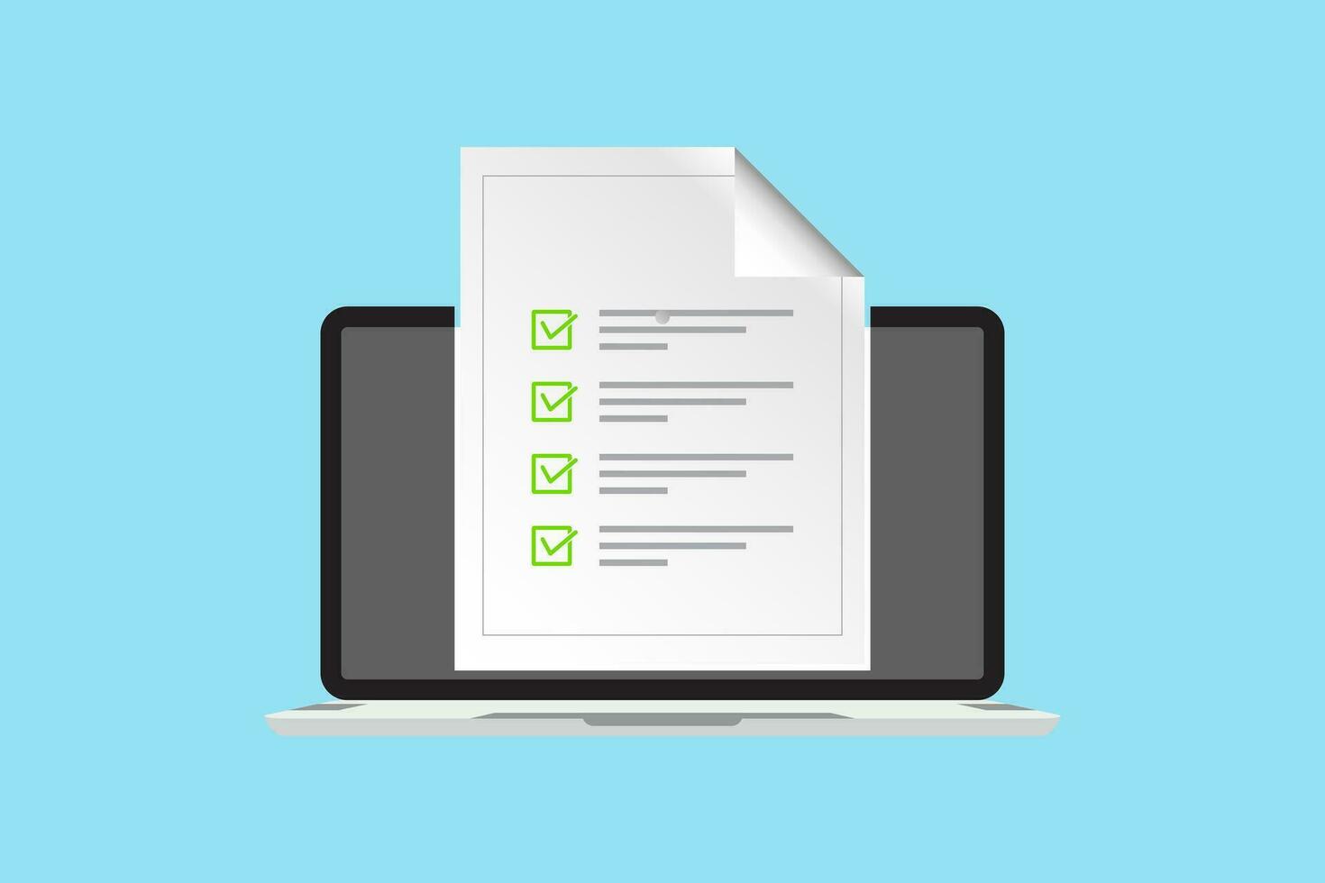 Laptop icon in a trendy flat style with a data checklist. Questions concept for the test check box. Notebook screen. Vector illustration element.