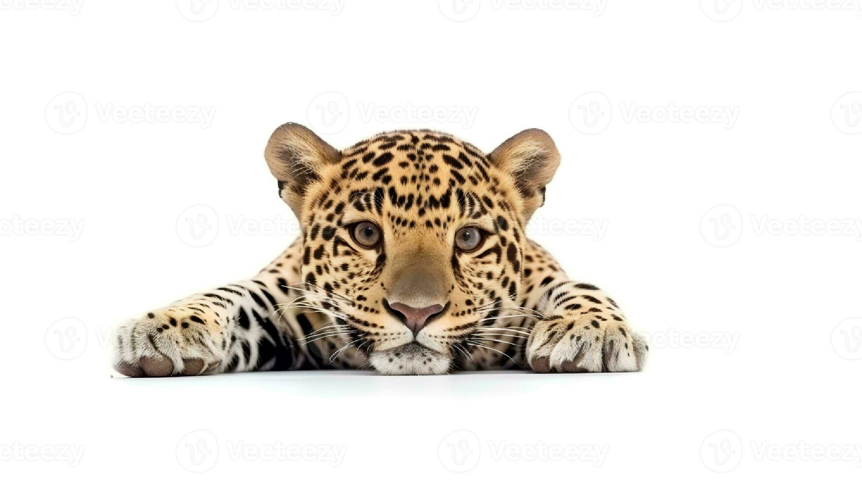 foto de un jaguar en blanco antecedentes. generativo ai