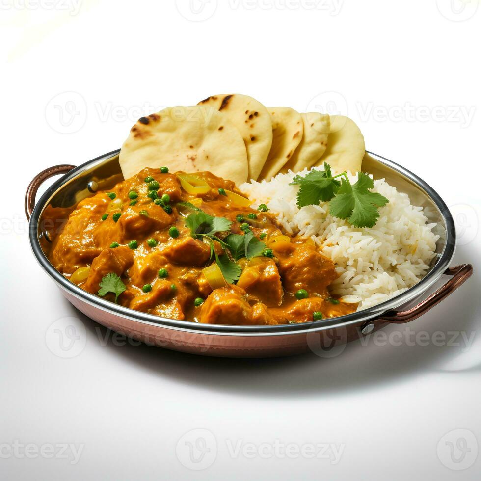 Photo of Curry on plate isolated on white background. Created by Generative AI