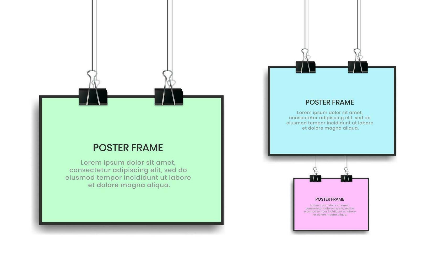 Blank posters hanging with binder clips. vector