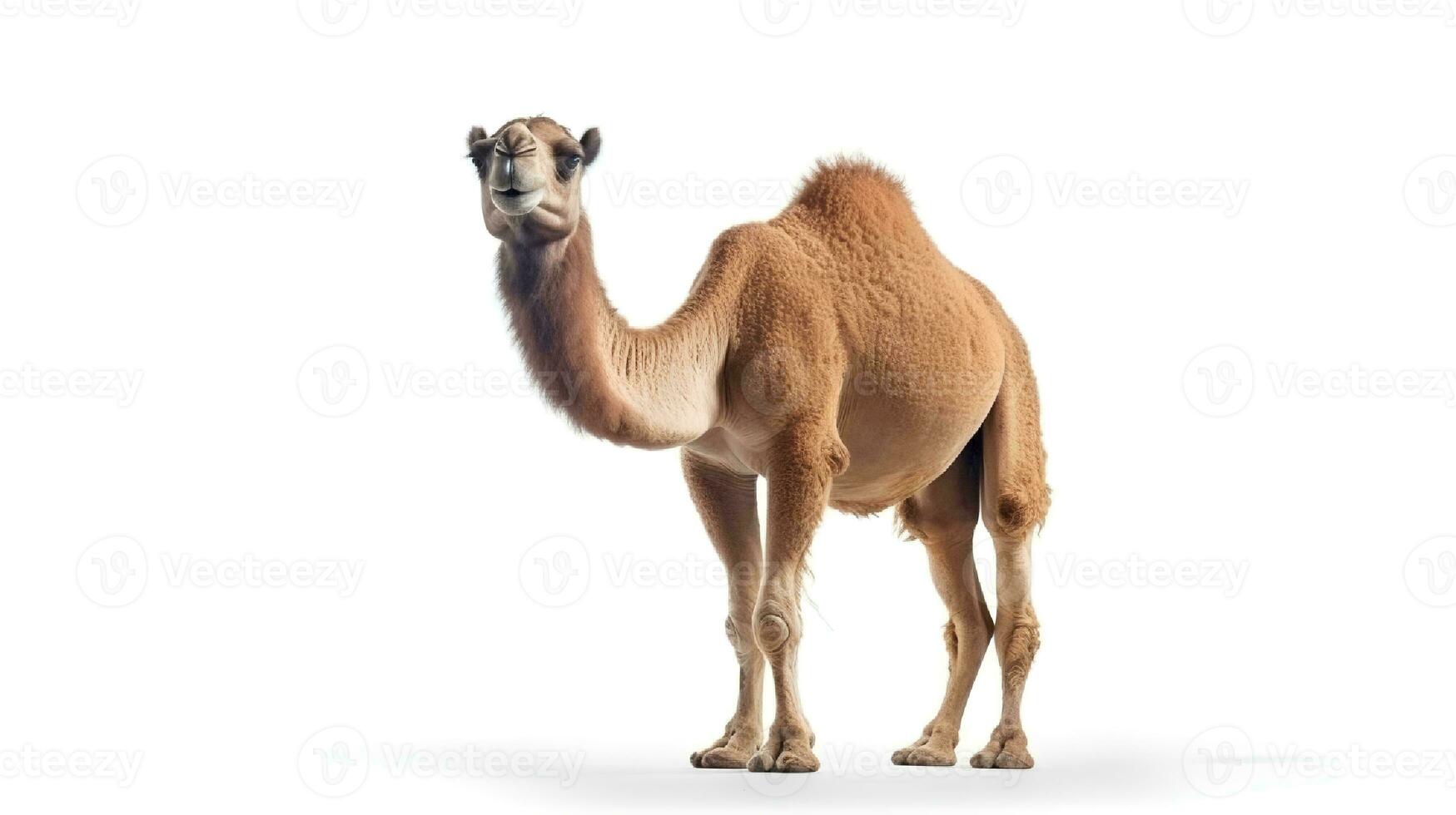 Photo of a camel on white background. Generative AI