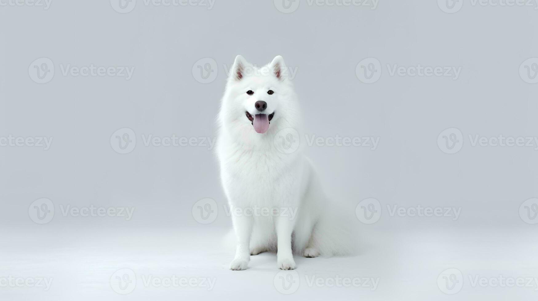 foto de un Samoyedo en blanco antecedentes. generativo ai