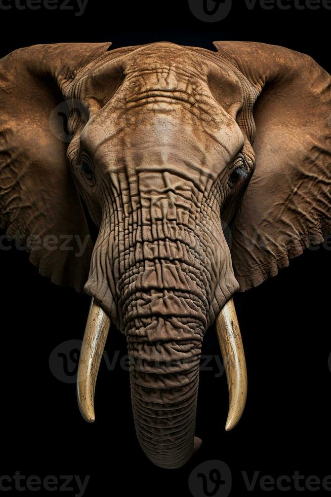 Photo of Elephant on black background. Generative AI