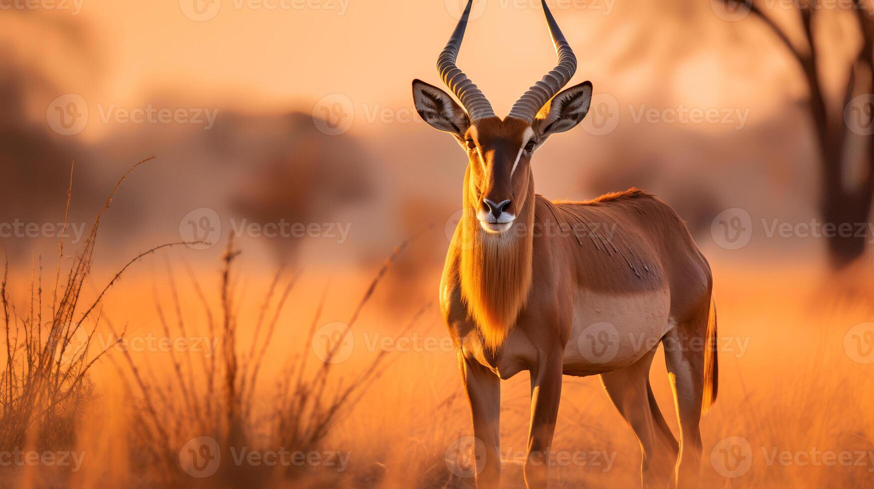 Photo of Hartebeest on savanna at sunset.
