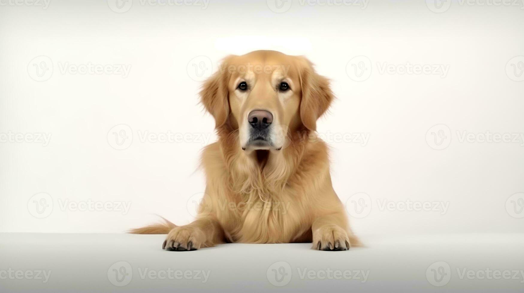 Photo of a golden retriever on white background. Generative AI