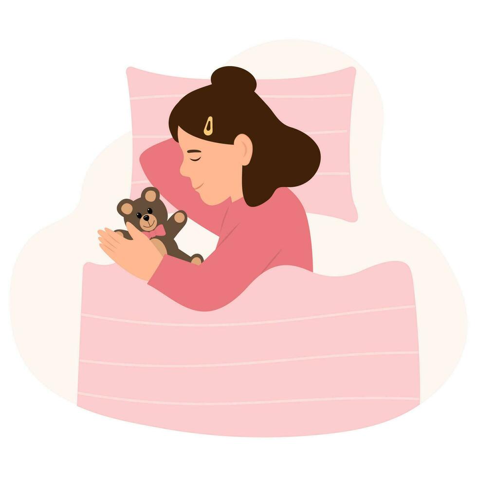 el chico dormido en cama. un niño acostado en un almohada y cubierto con un manta.vector ilustración vector