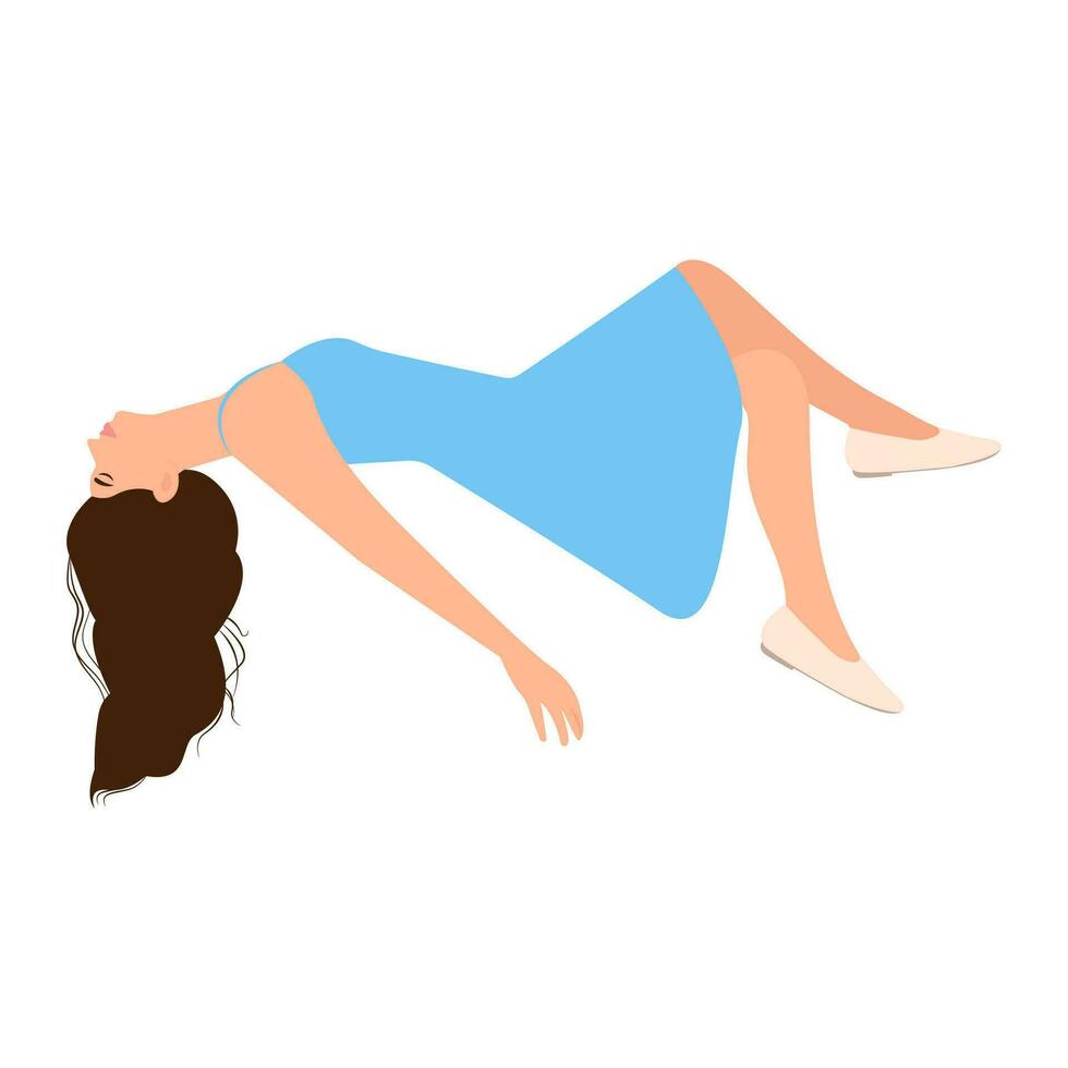 Beautiful young woman floating in the air. Relaxed Girl in dress hovering in air with eyes closed. Vector illustration