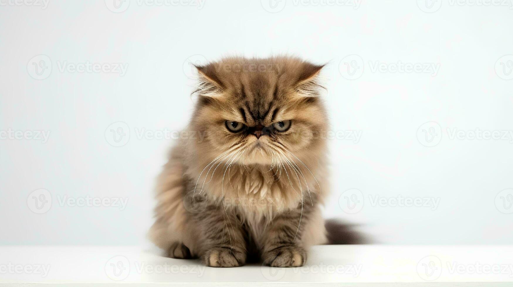 Photo of a grumpy cat on white background. Generative AI