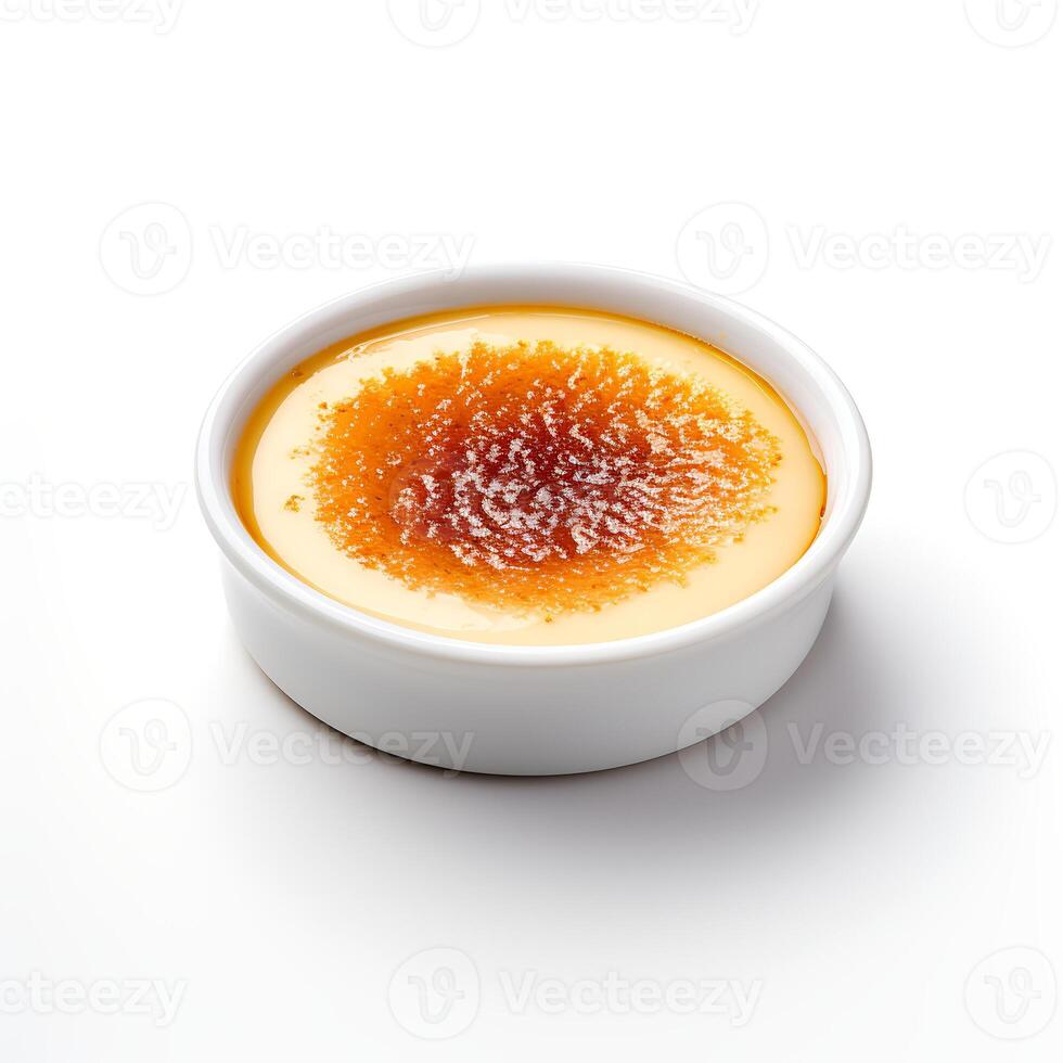 Photo of Creme Brulee with berries isolated on white background. Created by