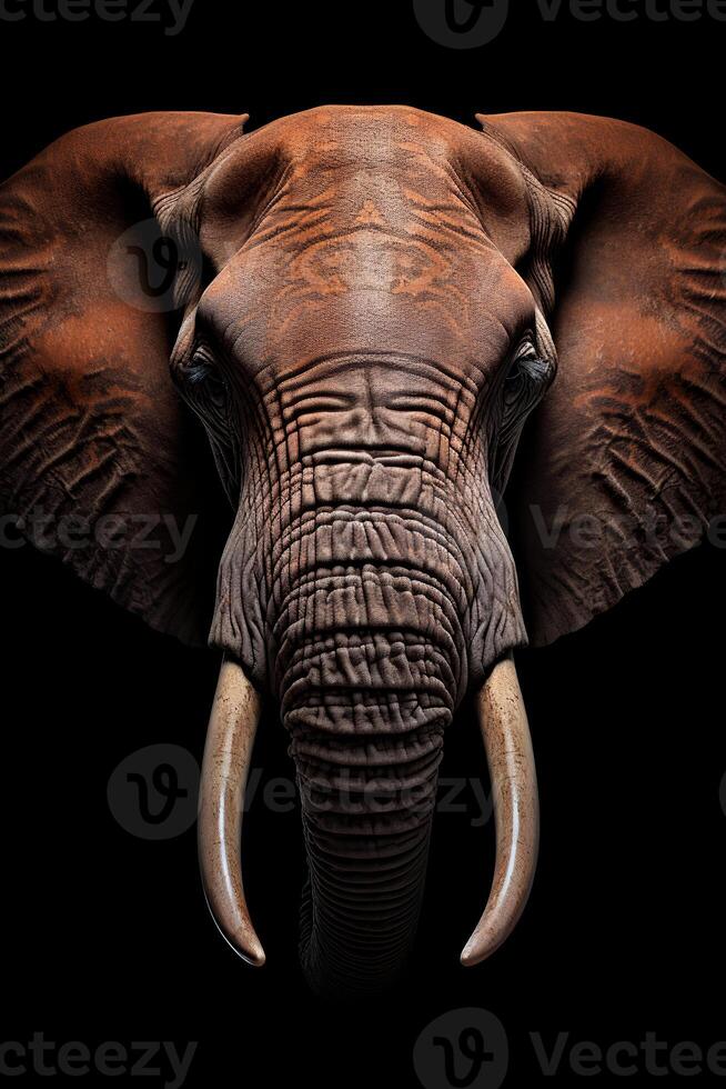 Photo of Elephant on black background. Generative AI