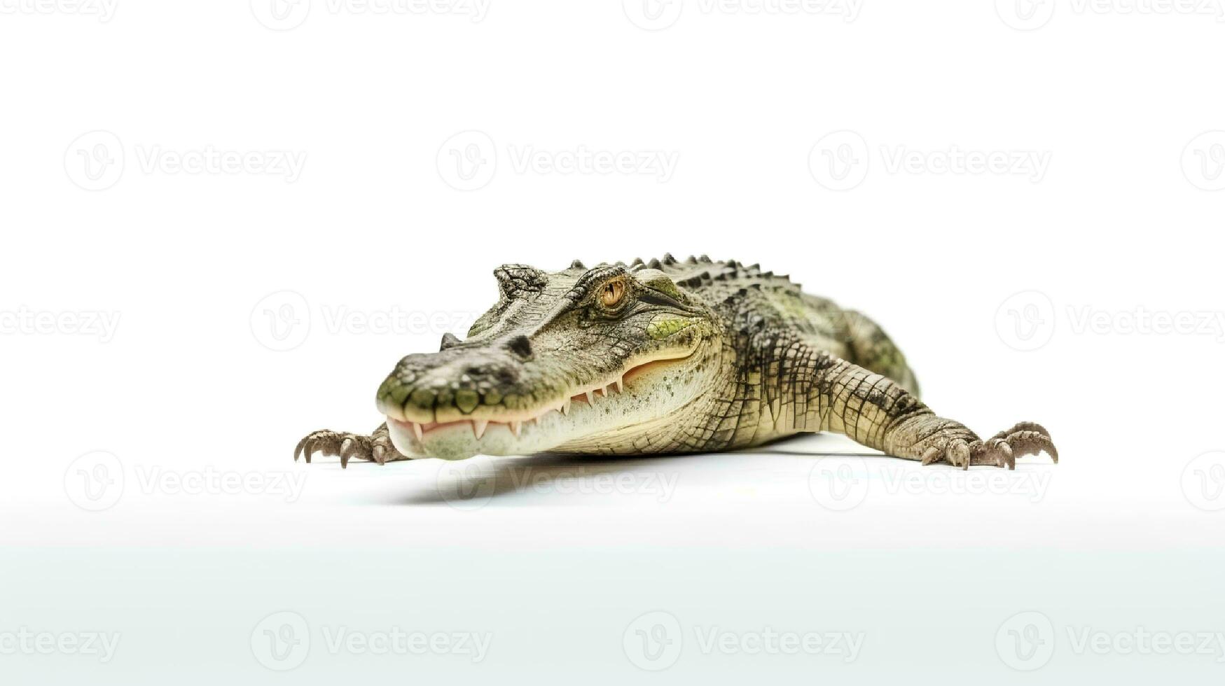 Photo of a crocodille on white background. Generative AI