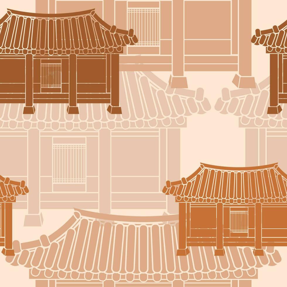 editable frente ver tradicional hanok coreano casa edificio vector ilustración como sin costura modelo para creando antecedentes y decorativo elemento de oriental historia y cultura relacionado diseño