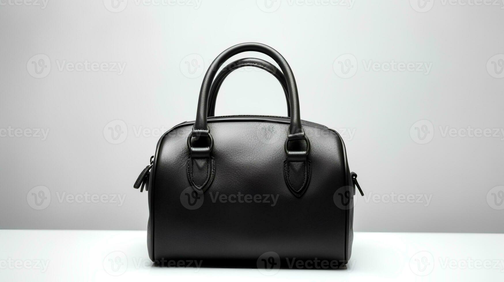 Photo of Minimalist black leather female bag isolated on white background