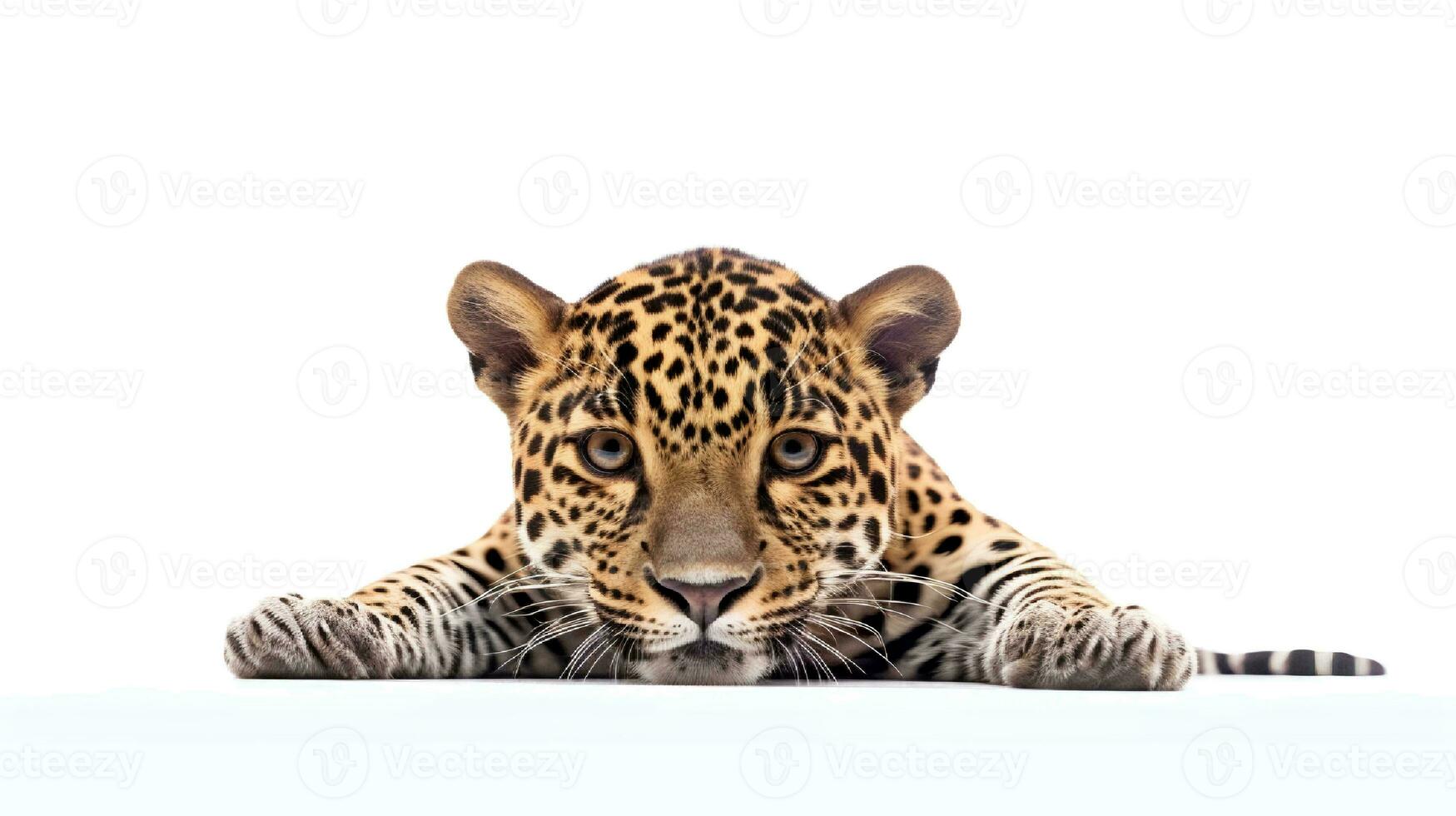 foto de un jaguar en blanco antecedentes. generativo ai