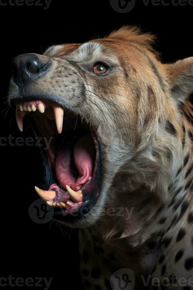 Photo of Hyena on black background. Generative AI