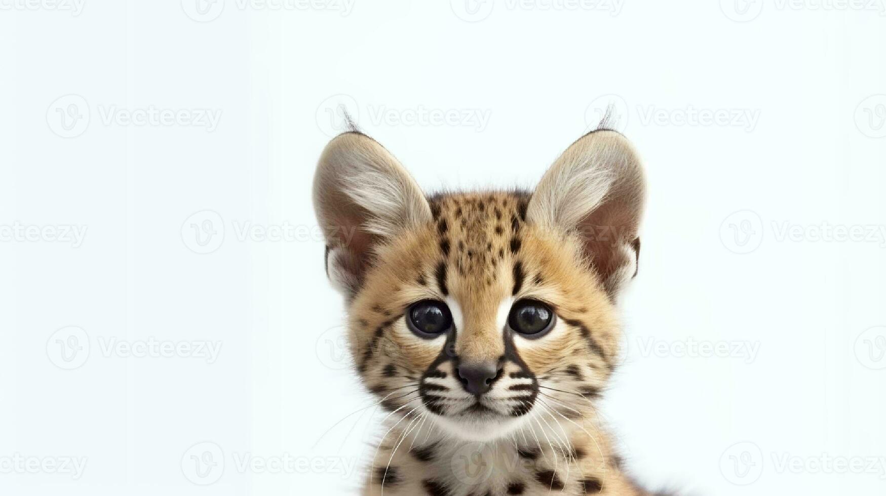 Photo of a serval on white background. Generative AI