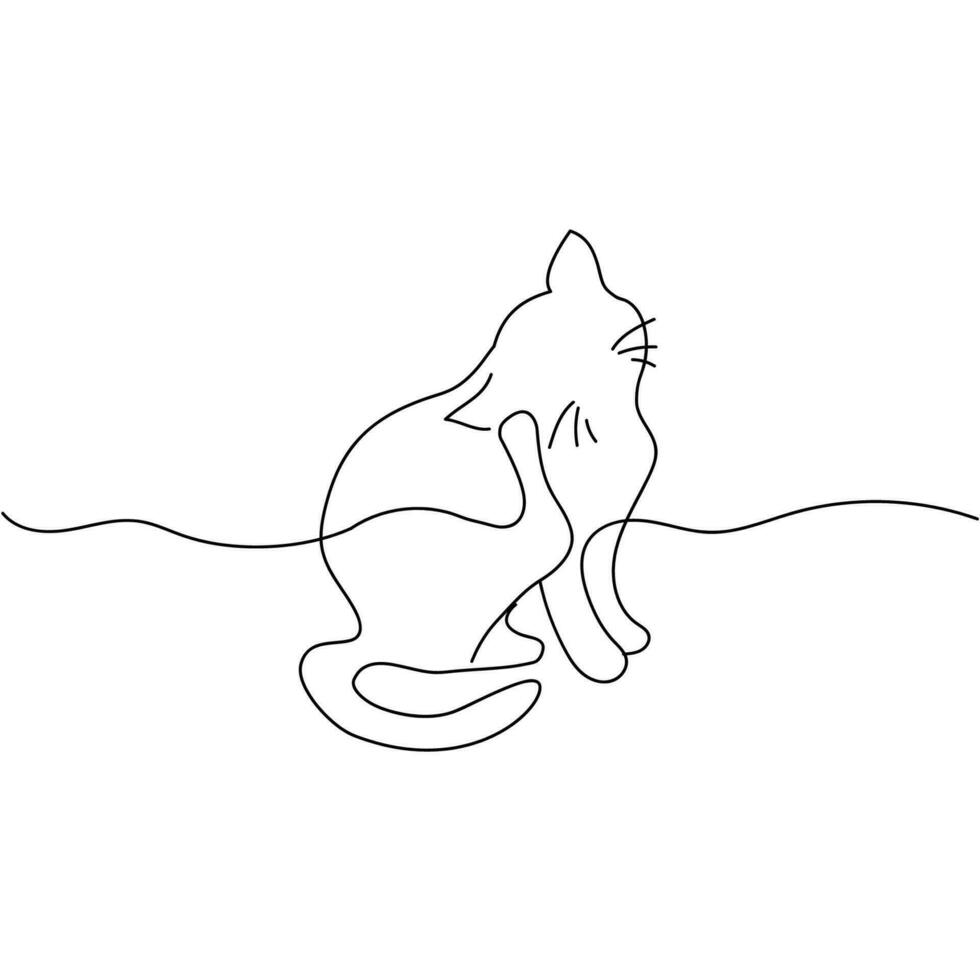 el estilo es uno sólido línea, el silueta de un linda flexible gato, un negro línea dibujado por mano. logo para veterinario clínica, diseño para impresión negocio tarjetas, pancartas, sitios web vector