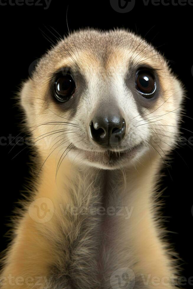 Photo of Meerkat on black background. Generative AI