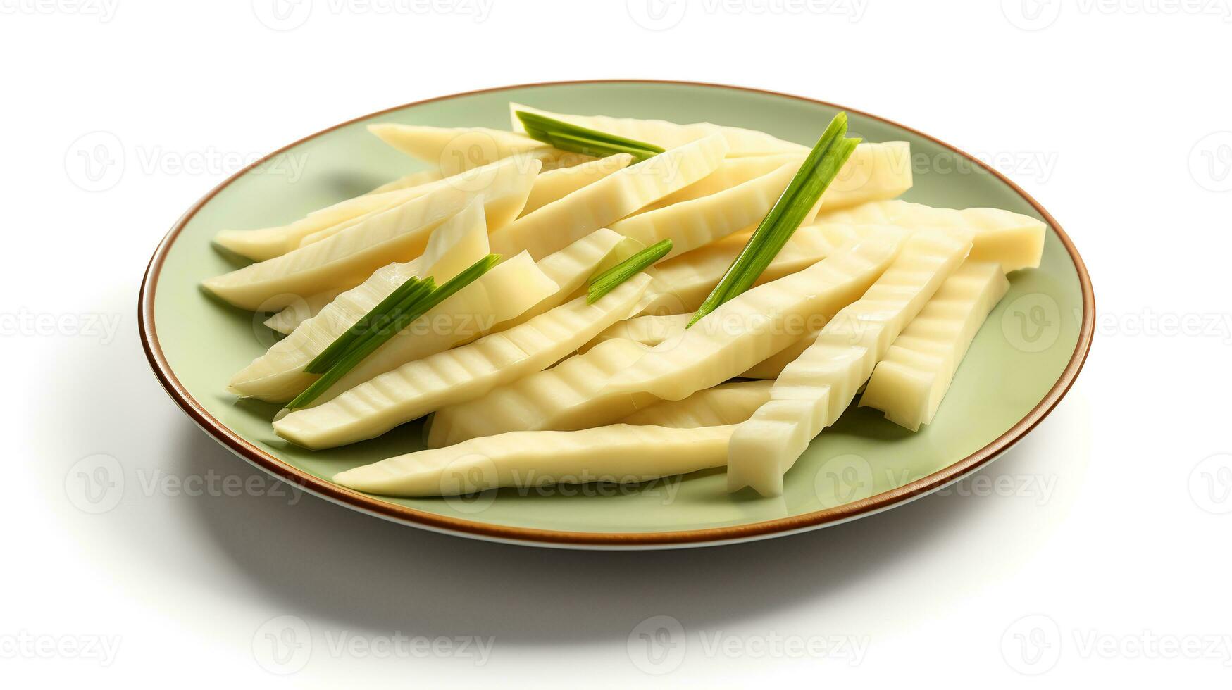 Photo of Bamboo shoots sliced pieces isolated on white background