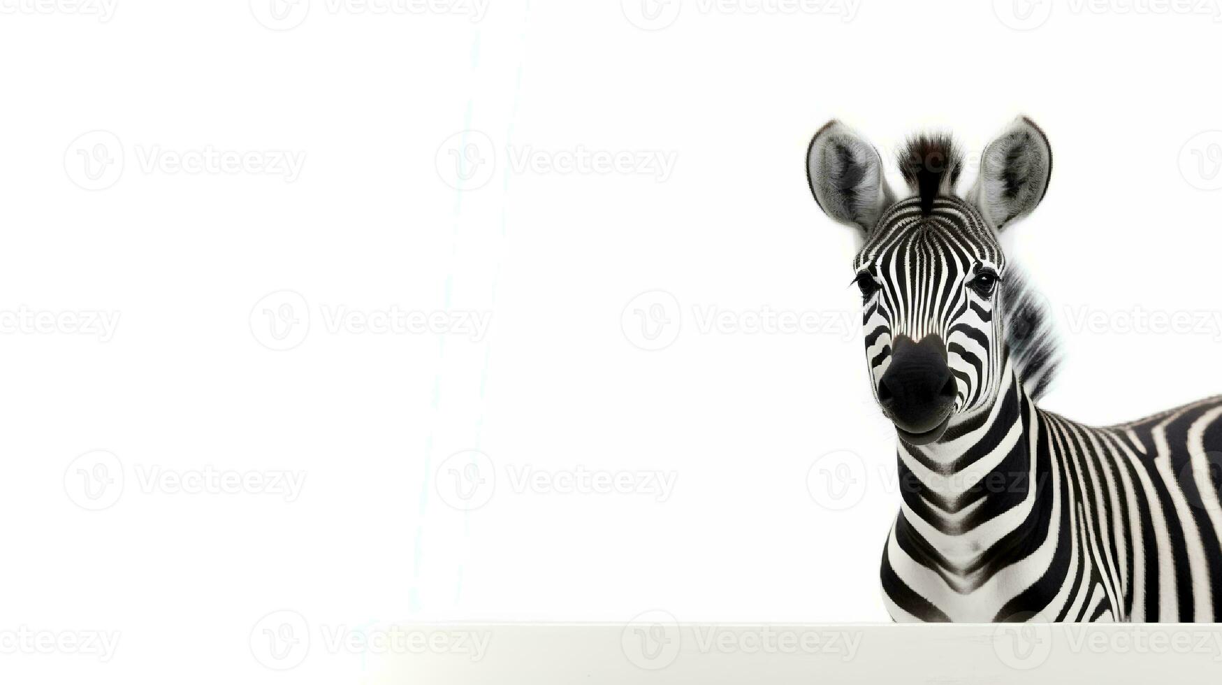 Photo of a cute zebra on white background. Created by Generative AI